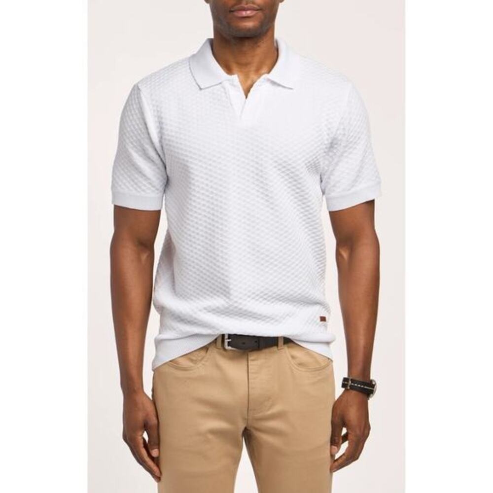 Buffalo David Bitton Johnny Collar White Textured Knit Polo Sweater